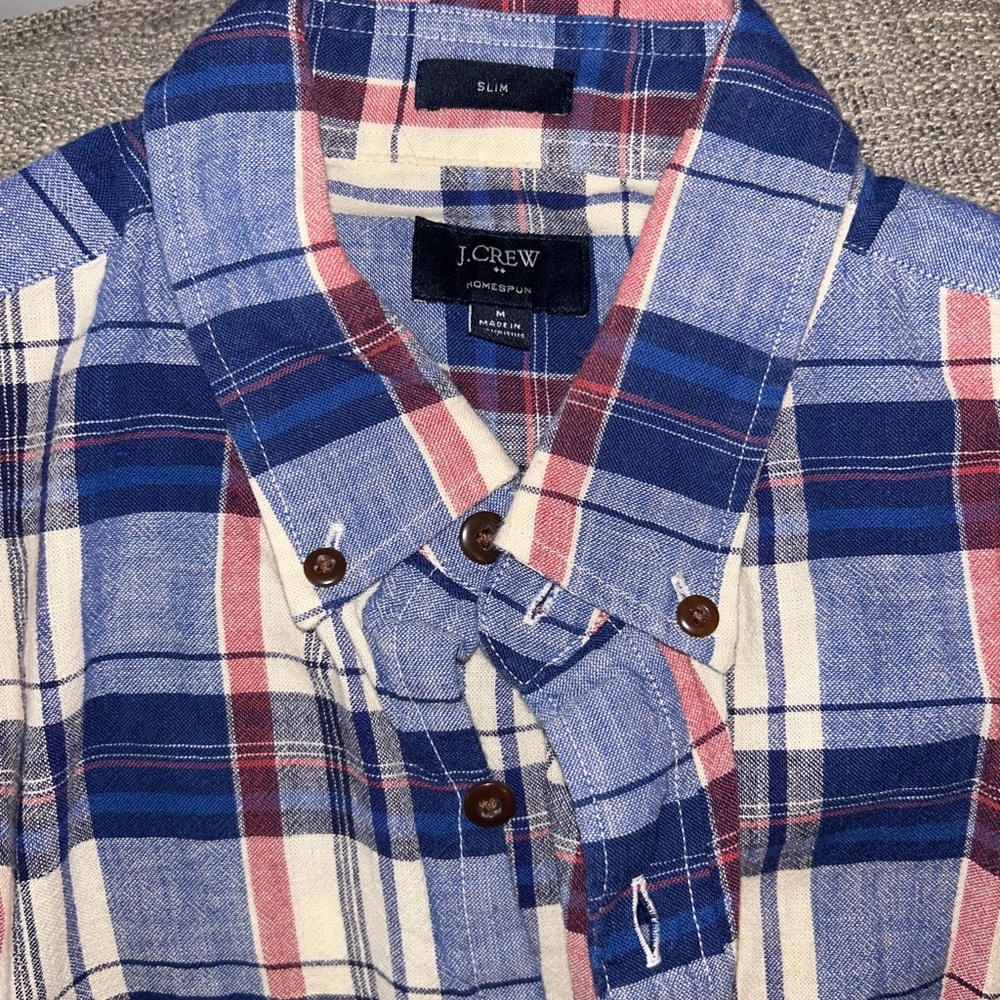 J. Crew Men's Casual Blue and Red Checkered Shirt